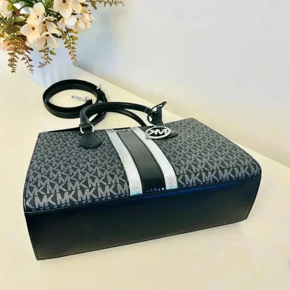 Michael Kors Purse & Wallet Sheila Medium Signature Logo and Metallic Satchel Bl - Picture 7 of 12